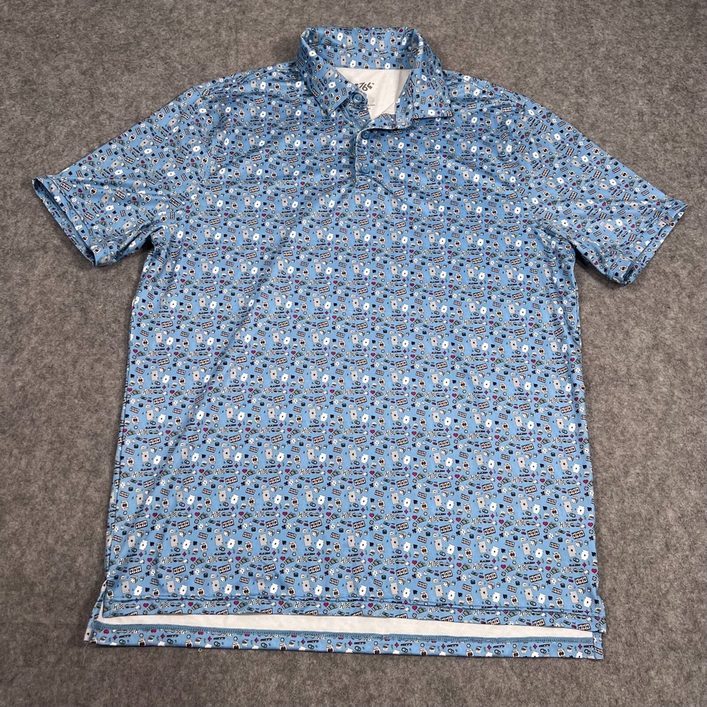 1764 Blue Poker Short Sleeve Greenhouse Short Sleeve Polo Shirt Men's Size Large